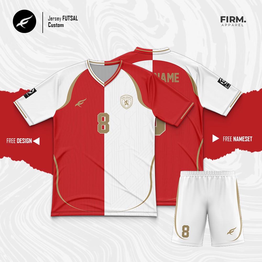 JERSEY FUTSAL MERAH PUTIH CUSTOM SUBLIME / jersey sepakbola dan futsal bebas custom logo nama nomor 