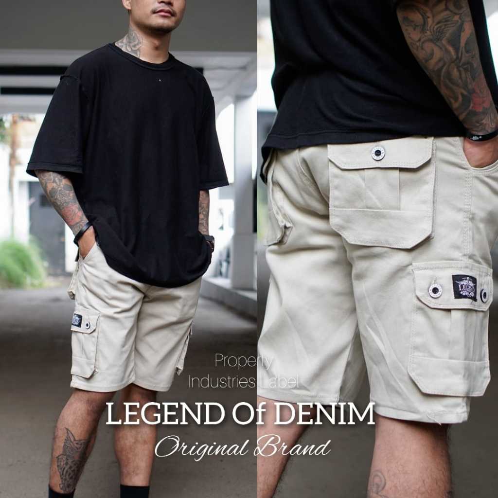 LEGEND Of DENIM DAYRIE CELANA CARGO PENDEK  PRIA CELANA PENDEK CARGO PRIA CARGO PENDEK LEGEND CREEM