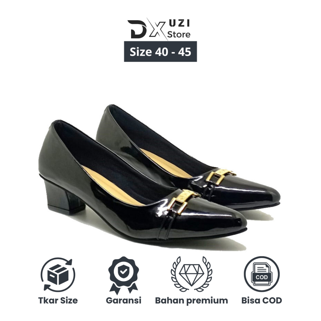 Amore Black Big Size - Sepatu Wanita Formal Pesta Heels Pantofel Cewek Ukuran Jumbo