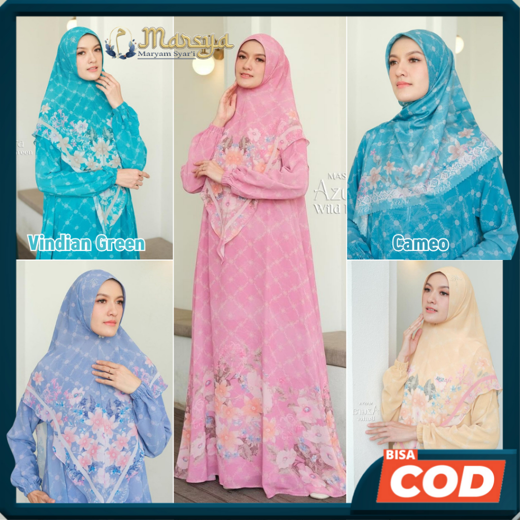 Set Gamis Dress Ceruty Babydoll Printing Premium Syari Branded Mewah Masya Syari Original Terbaru Az