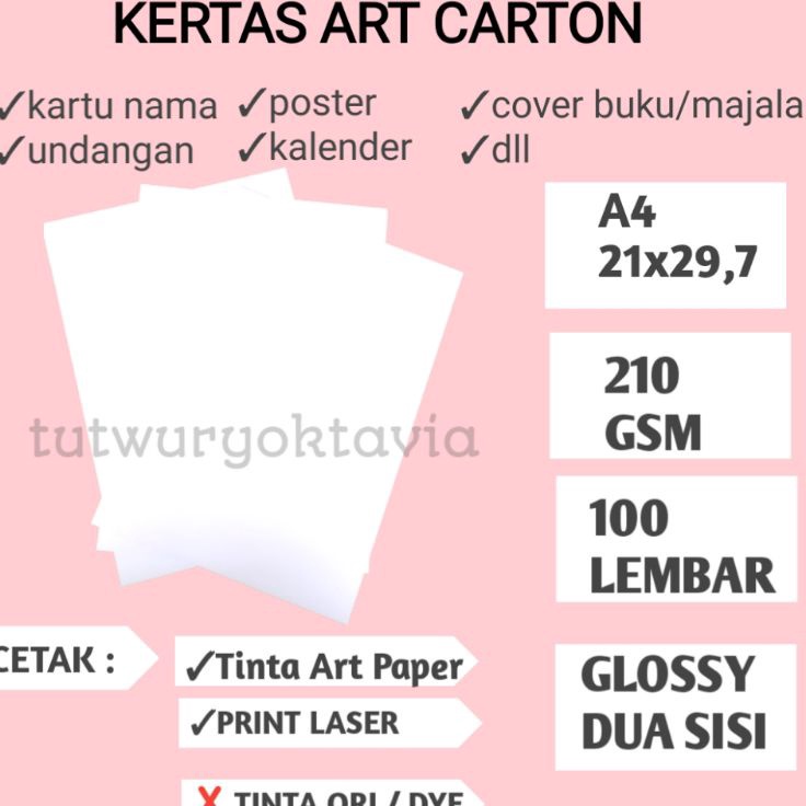 

Serba Murah VKRRD Kertas art carton 21 gsm A4 isi 1 lembar H89 Best Terlaris