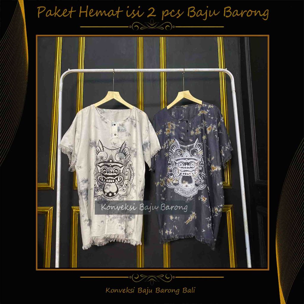 Original - Paket isi 2pcs baju barong bali - black and white - pria wanita