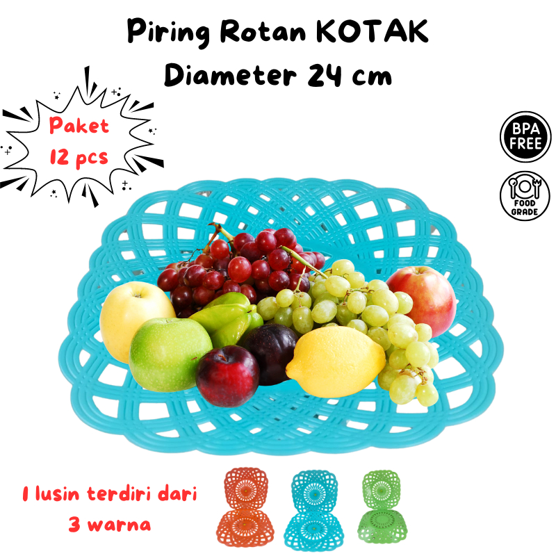 PIRING TATAKAN LEMONY 12 PCS Piring Plastik Anyam Rotan Piring Anyaman Plastik