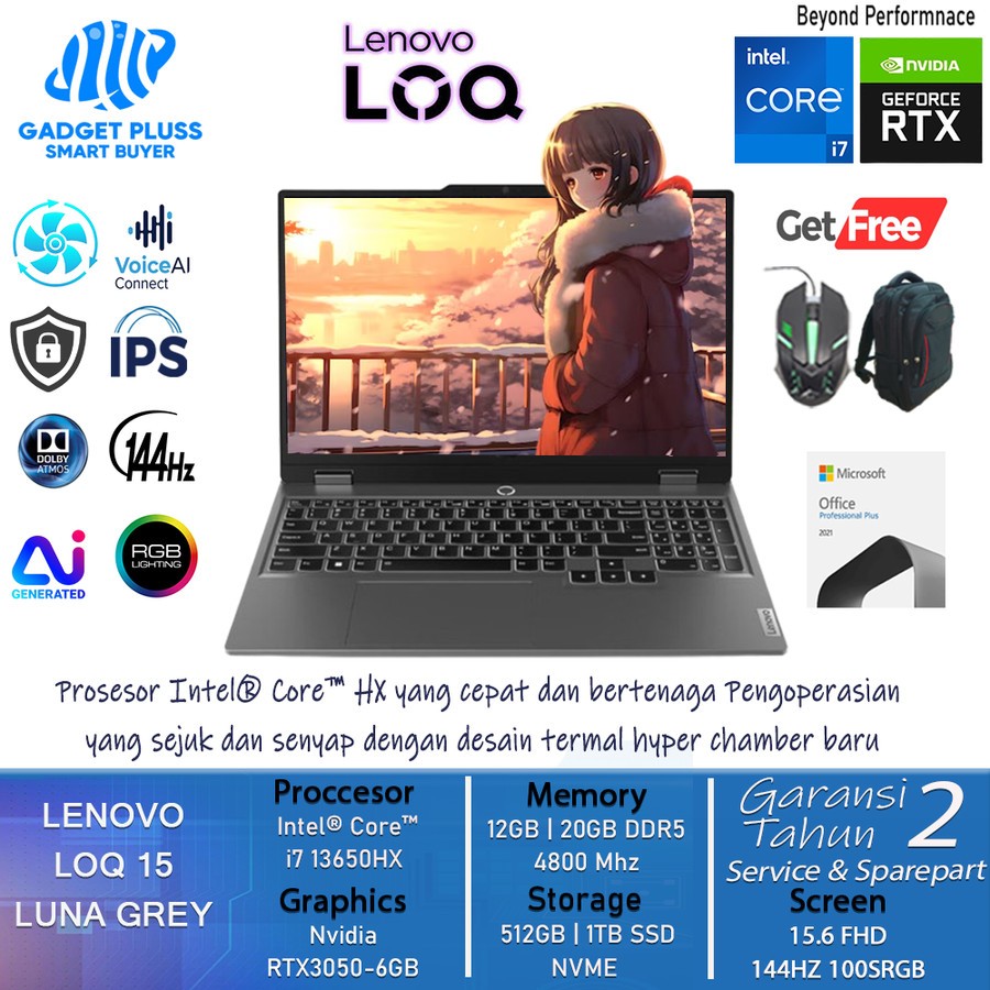 Leptop Gaming Lenovo LOQ 15 Intel Core I7 13650HX Ram 12GB 512GB SSD RTX3050-6GB FHD 44HZ 100SRGB 4Z