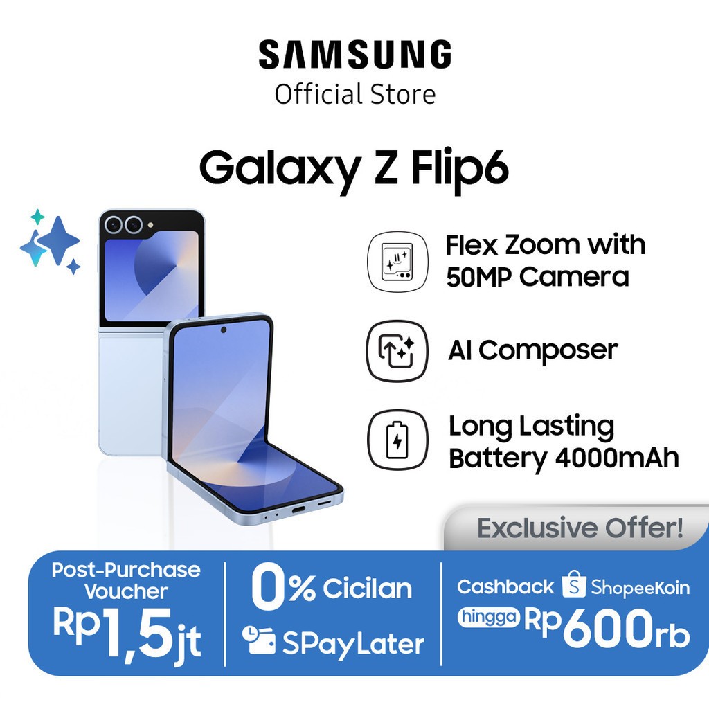 Samsung Galaxy Z Flip6 12/256GB - Blue, Smartphone AI, Smartphone Lipat, Android, Kamera 50MP