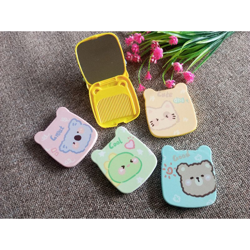 Sisir Set Kaca Lucu / Kaca travel size / Kaca kecil / Kaca Lipat / Kaca Cerrmin Lucu / Kaca Saku