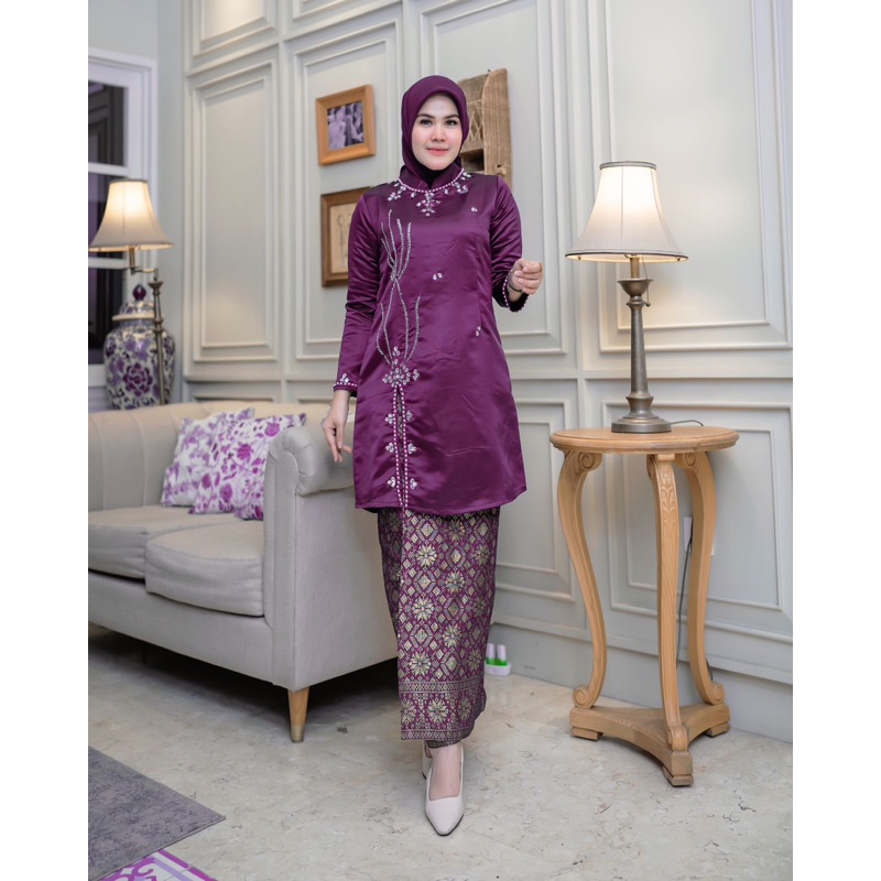 stelan pesta baju kurung melayu / tunik payet / baju kurung payet belah samping