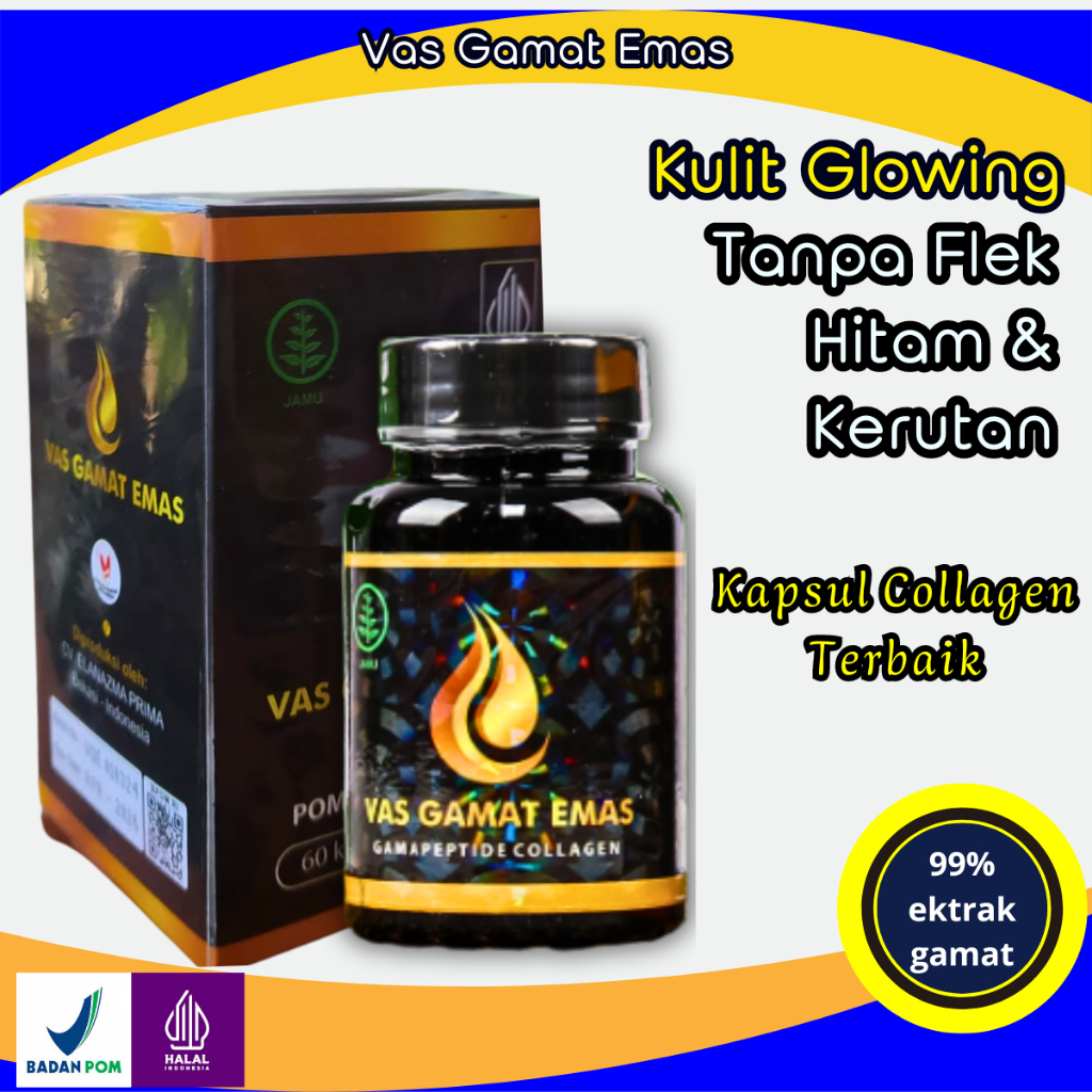 Kapsul Kolagen Vas Gamat Emas - Kapsul Pemuth Pencerah Wajah Badan Permanen Ori Halal Bpom
