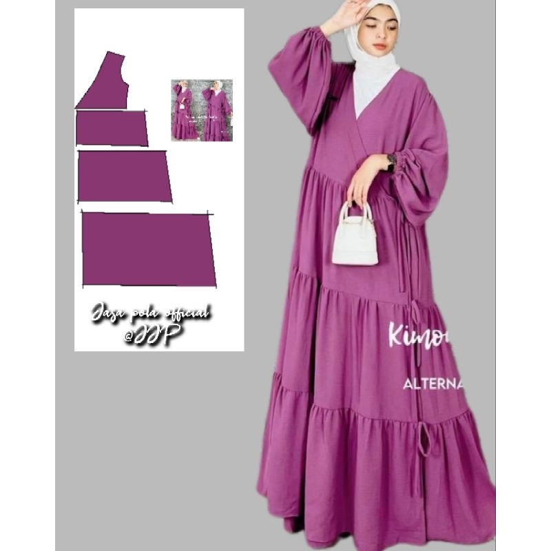 pola Instan gamis Canda Susun 3 JJP untuk menjahit