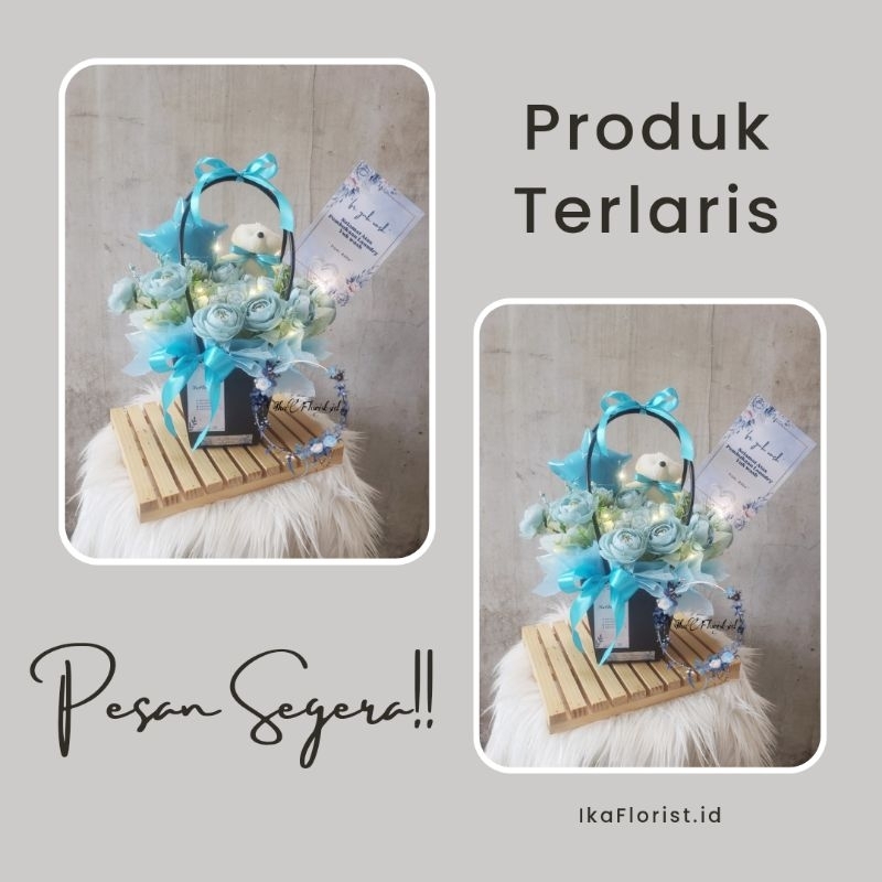 BLOOM BOX FLOWER BOUQUET BUKET BUNGA BONEKA FREE LAMPU LED