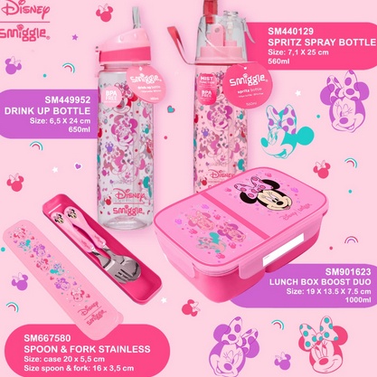 Instan SMIGGLE X DISNEY MICKEY MINNIE DRINK UP SPRAY BOTTLE LUNCHBOX LUNCH BOX SPOON SET TAKASIMURA 