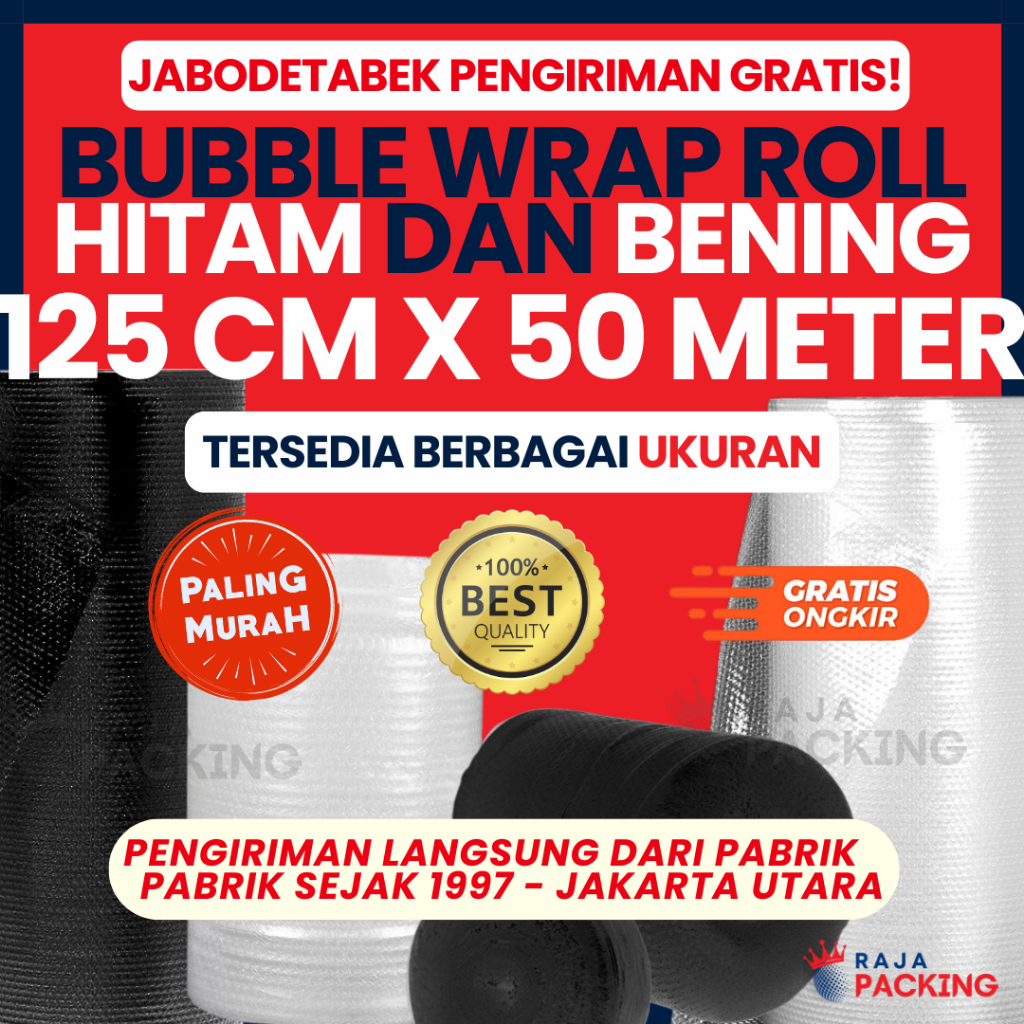 

Bubble Wrap Roll 125CM X 50M Ekonomis Super Premium Bening Hitam Tebal