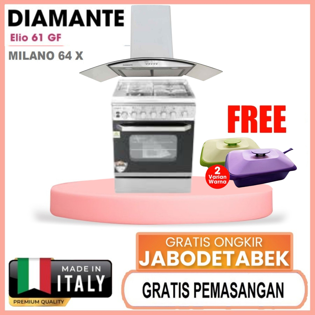 Freestanding Gas Stove DIAMANTE MILANO 64X Kompor Standing + CHIMNEY HOOD