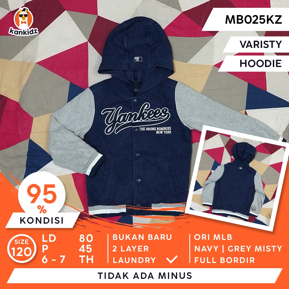 SIAP PAKAI | Jaket Anak Varsity Hoodie MLB Yankees | Navy Abu Misty Size 120