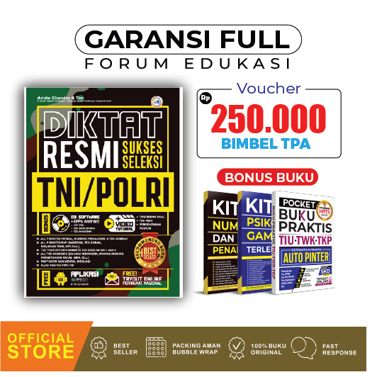 BUKU TNI POLRI 2024 DIKTAT RESMI SUKSES SELEKSI TNI POLRI FREE CD + BONUS KITAB PSIKOTES GAMBAR