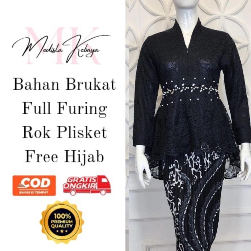 Free Hijab Set Kebaya Aurora Brukat Payet Pendek Modern Kebaya Wisuda Perpisahan Acara Resmi Mewah K