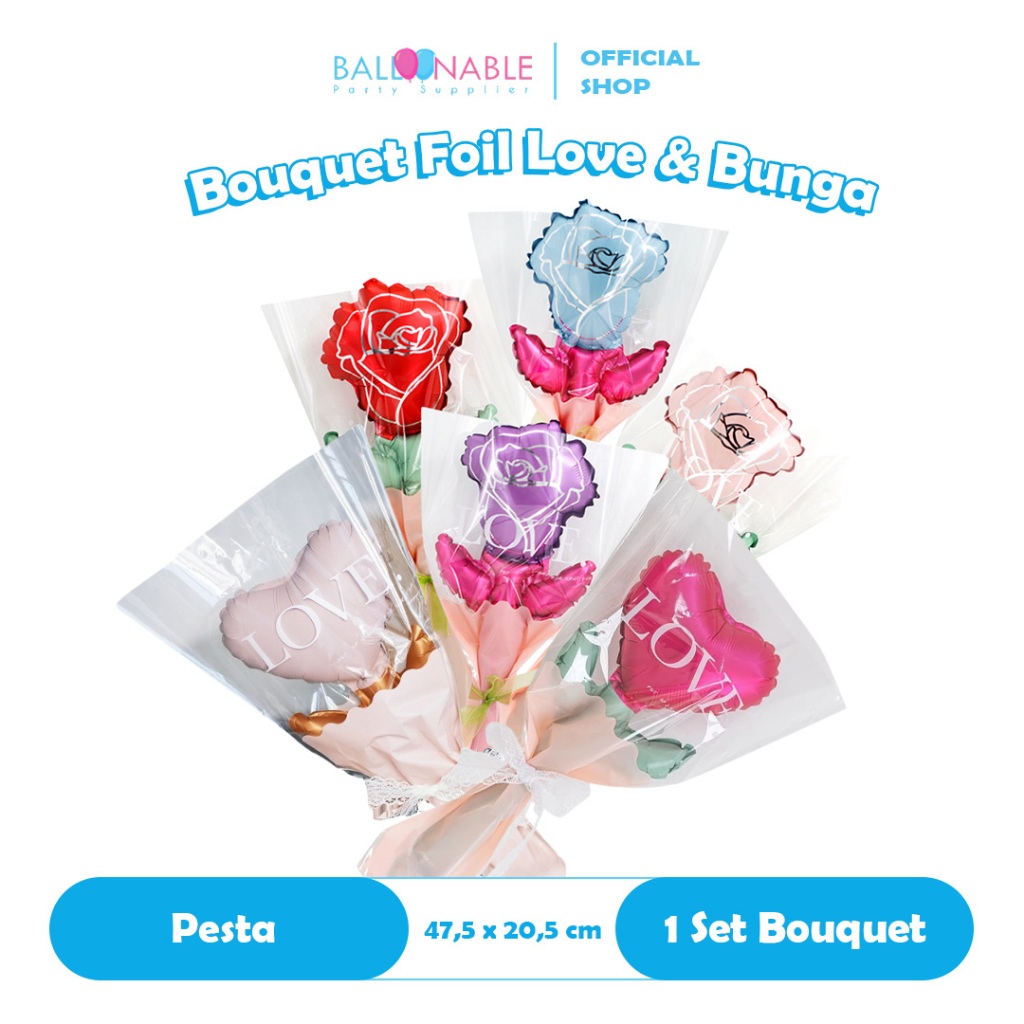 Bouquet Balon Foil Bentuk Love / Bunga Buket Balon