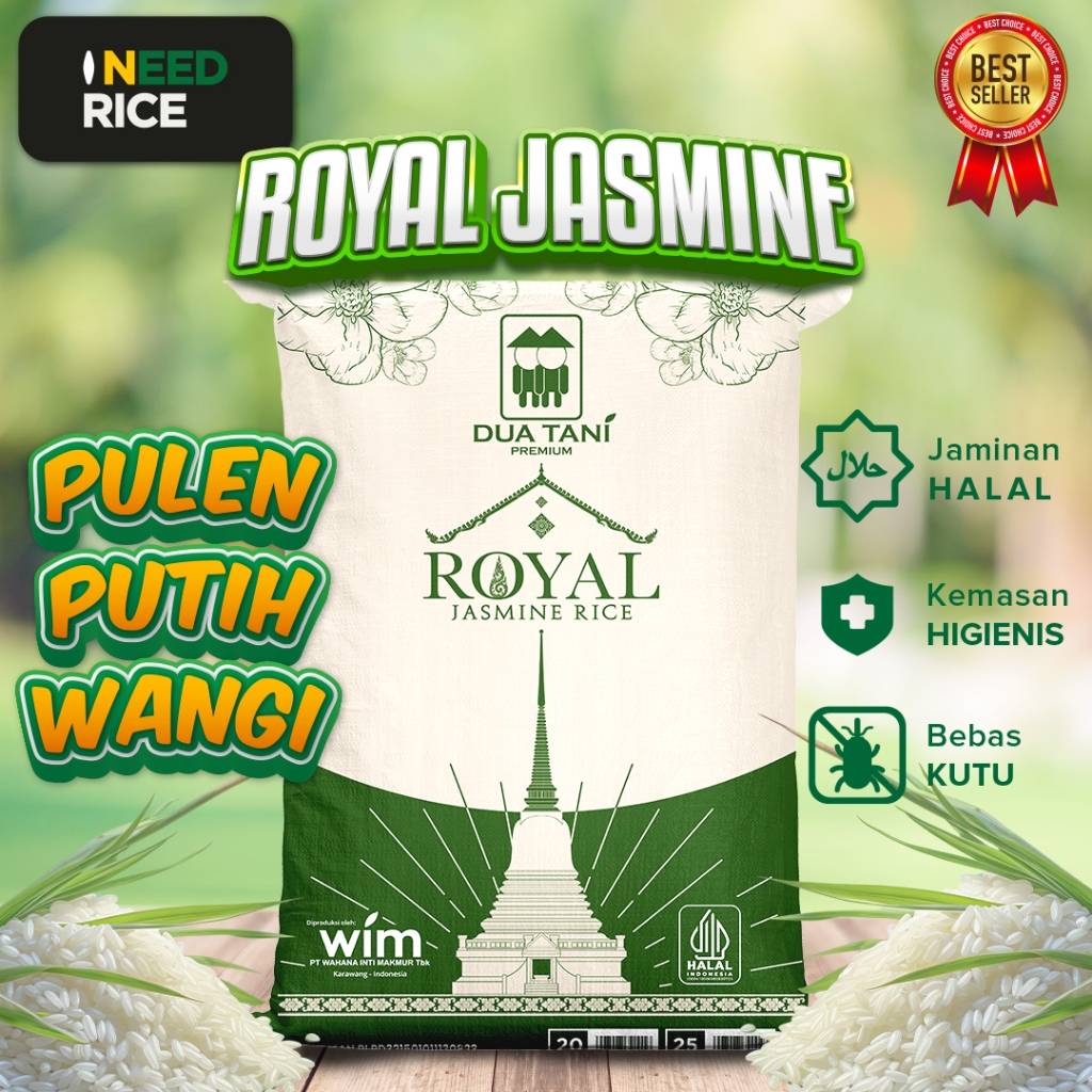 

Beras Dua Tani Royal Jasmine 25kg - enak, pulen, wangi