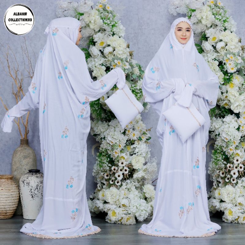 ALBAHIR Mukena Terusan Dewasan Rayon Bordir Alifa || Mukena Terusan Jumbo