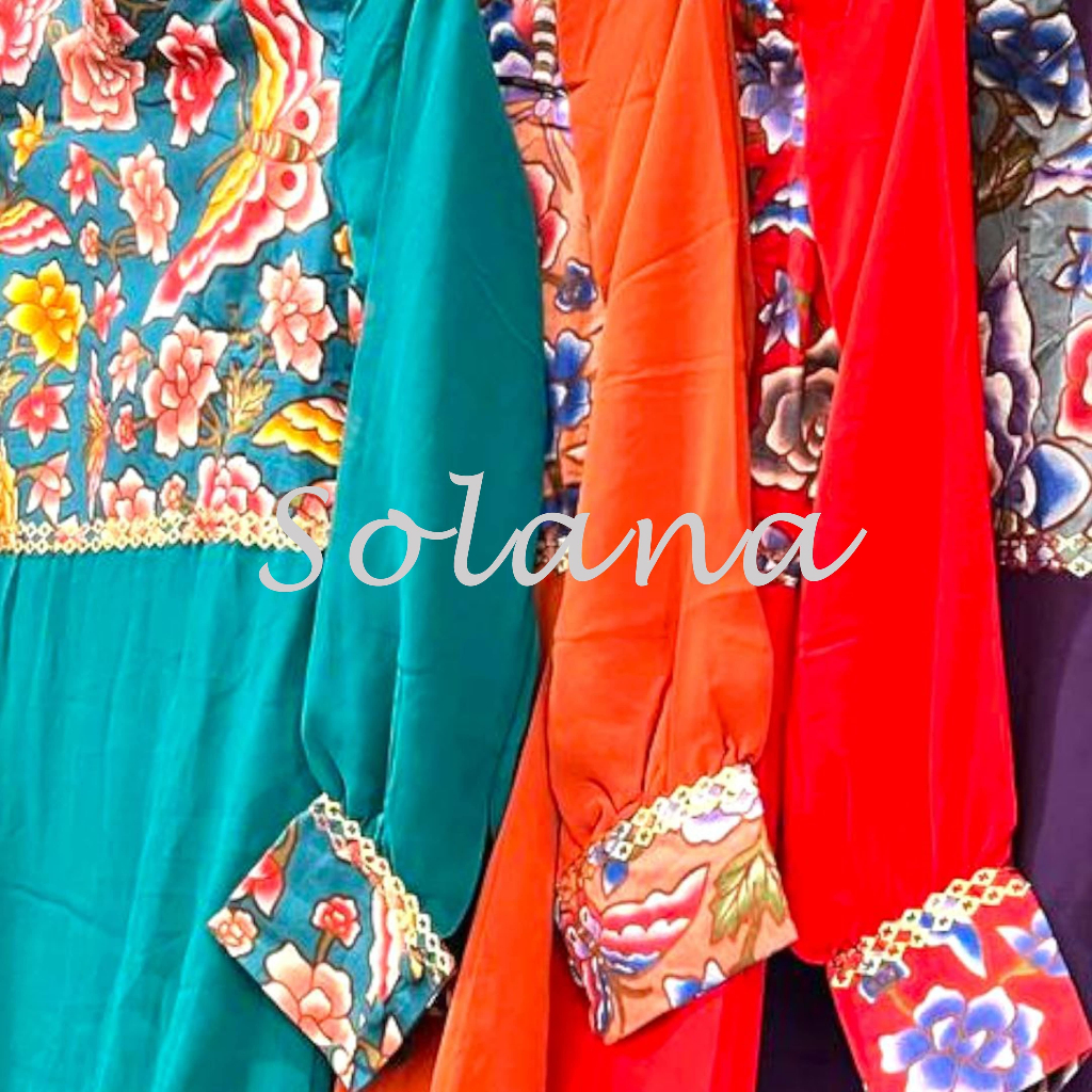 Solana 754802 Gamis Wanita Batik Printing Katun Kombinasi Polos Sifon Hyget Paris - M L XL