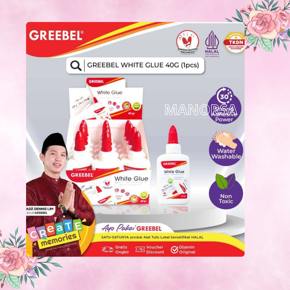 

GREEBEL WHITE GLUE/ Lem Putih /Lem Putih Perekat Kertas tdk beracun utk anak sekolah atk
