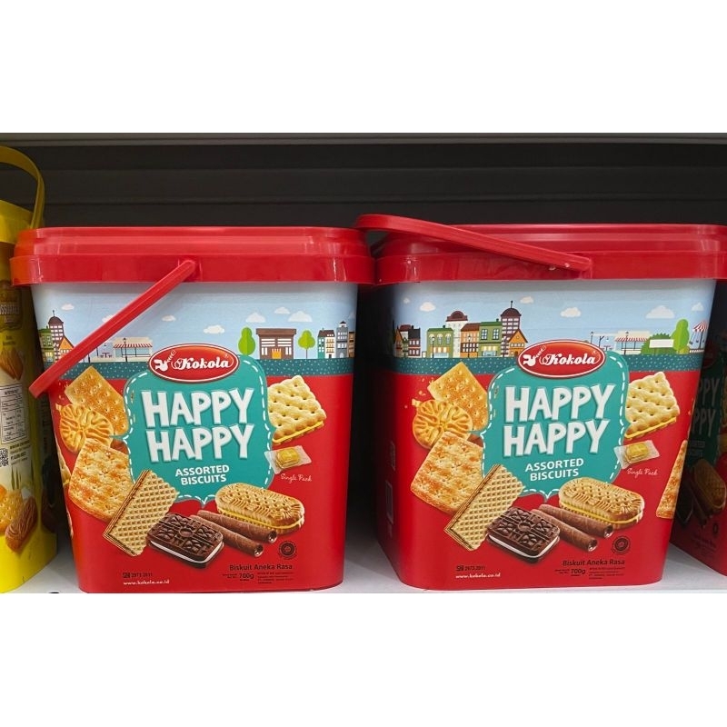 

Kokola happy happy assorted biscuit kaleng