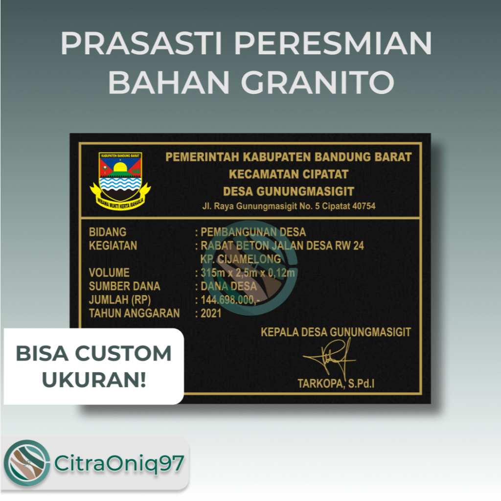 PRASASTI PERESMIAN BAHAN KERAMIK GRANITO TILE