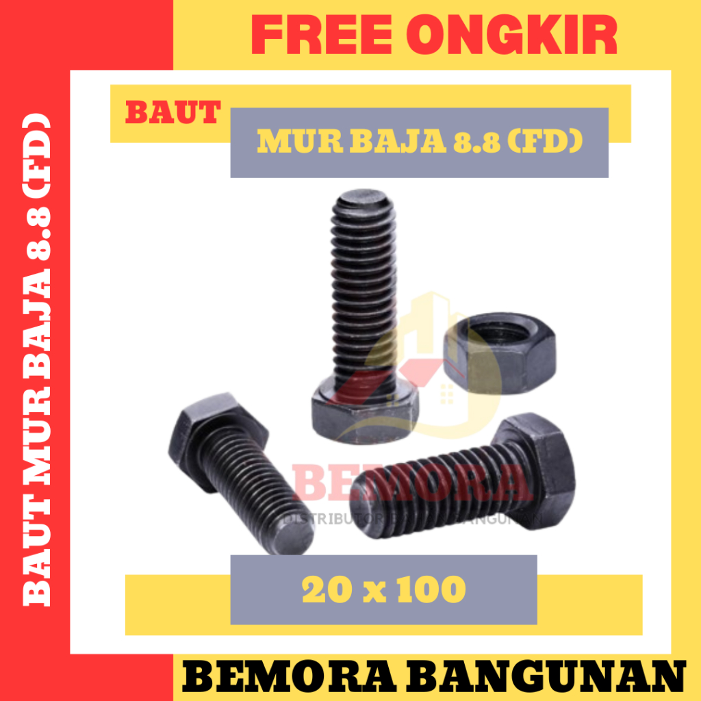 Baut Mur Baja Full Drat (FD) 8.8 M 20 x 100