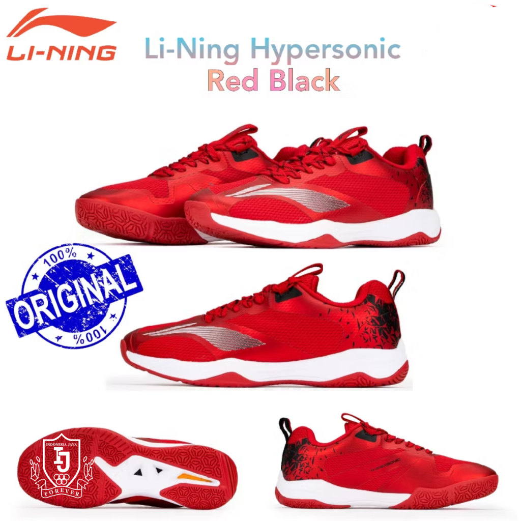 Sepatu Badminton Lining Hypersonic Original Sepatu Bulu Tangkis Lining Hipersonic Warna Merah - Blac
