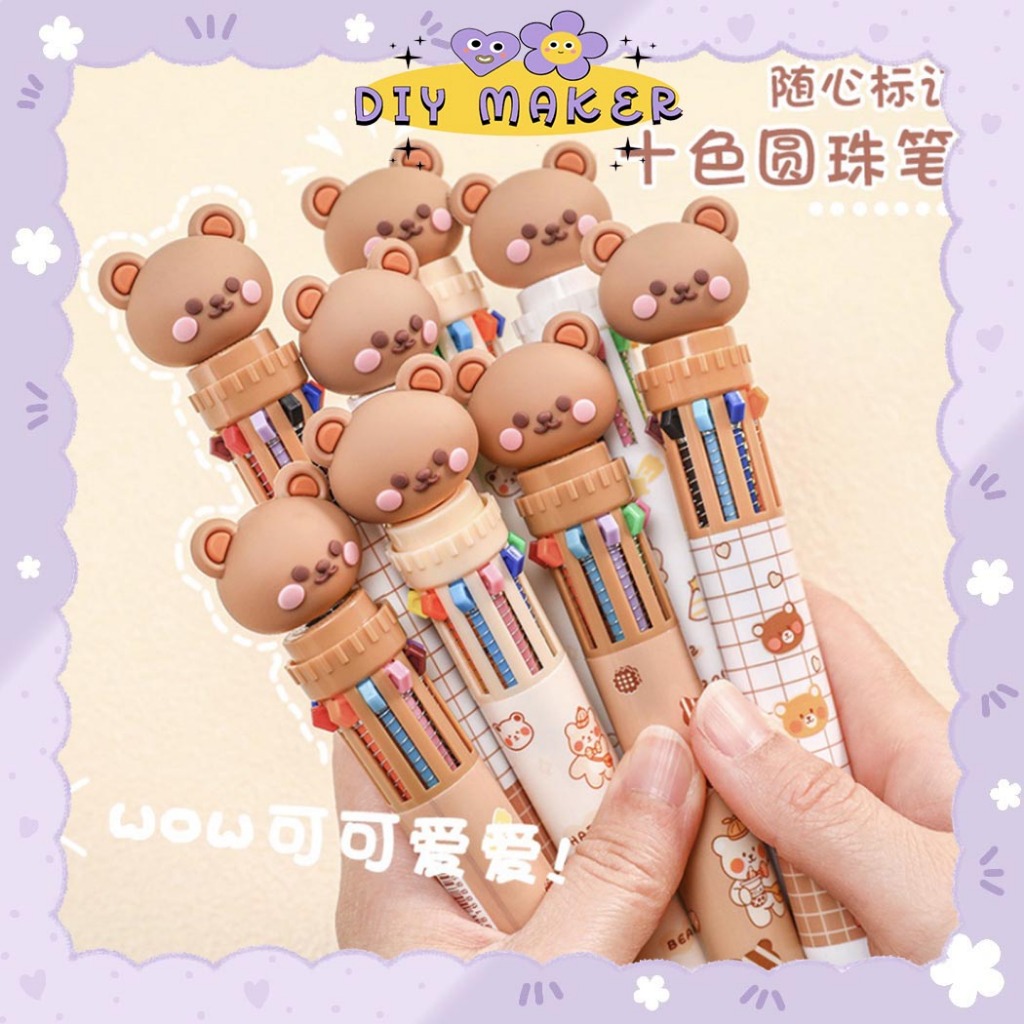 

DM Pulpen 10 Warna Motif kartun Bear Pena Warna Warni Pulpen Mekanik 10 Warna Bolpoin Lucu ATK AT29