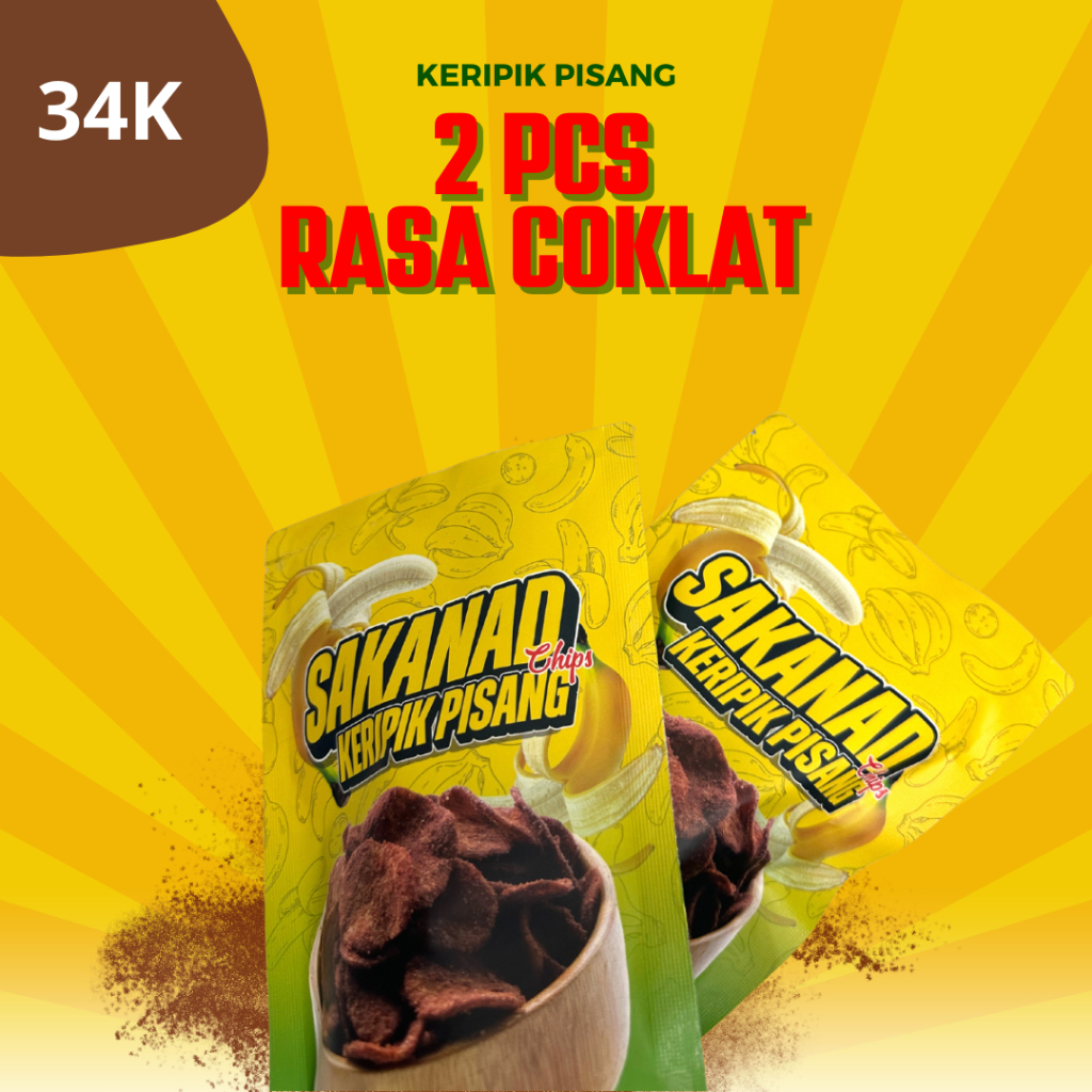 

2 pcs rasa cokelat-Sakanad Chips - Keripik Pisang dengan rasa cokelat yang renyah dan lezat