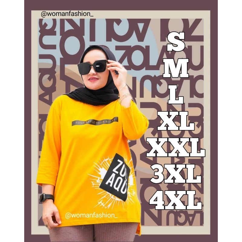 Kaos Wanita Zolaqu Original Semitunik Kuning Lengan 2 Panjang Bahan Katun Premium Nyaman Stylish ORI