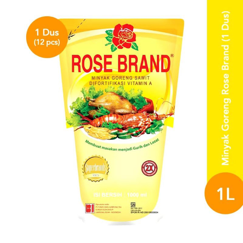 

[ 12 Liter ] 1 Dus Minyak Goreng Sawit Rose Brand 12 Pouch / Pcs