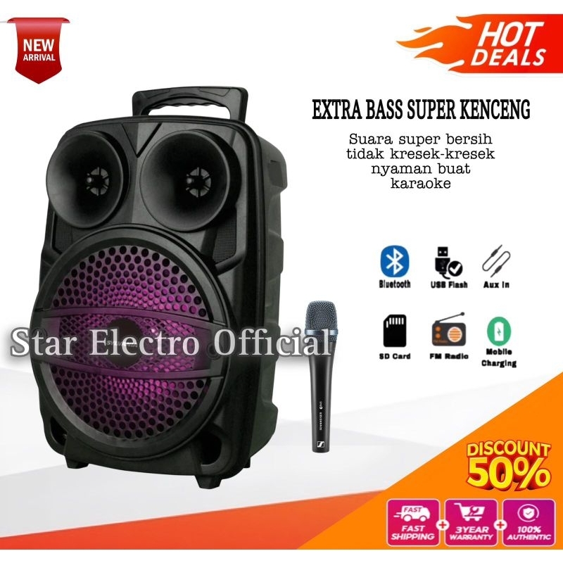 Speaker Bluetooth Karaoke Full Bass Ukuran Besar Gratis Mic Lespeker Salon Aktif Jumbo