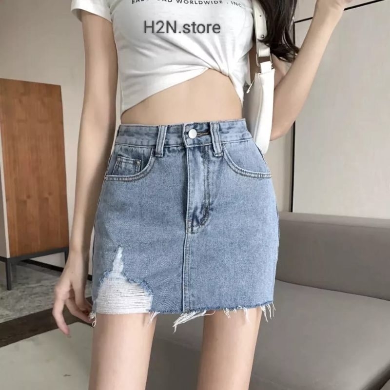 Jeans Wanita Hotpants Sandwash - Rok Jeans Pendek Snow Wanita