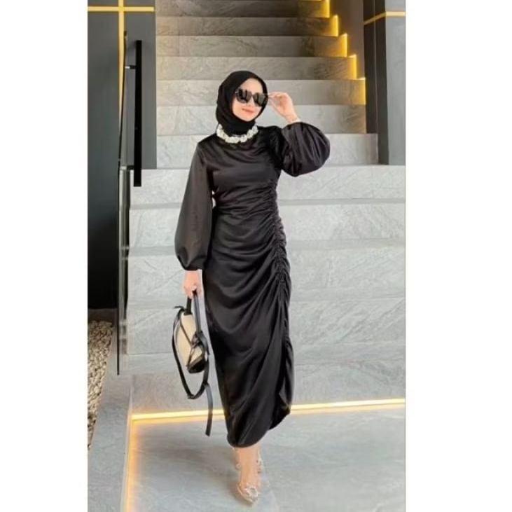 Dress andini satin silk premium//gamis satin silk premium velvet//dress vintage//dress pesta kondang