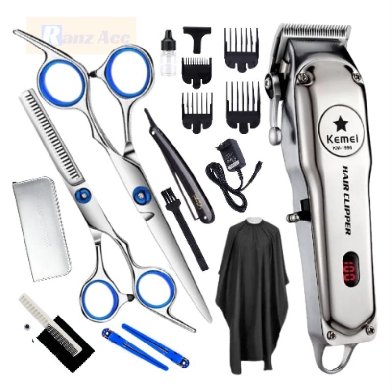 [COD] Paket Alat Cukur Rambut Elektrik Mesin Kemei Km-1996 Charger Hair Clipper Professional Bahan M