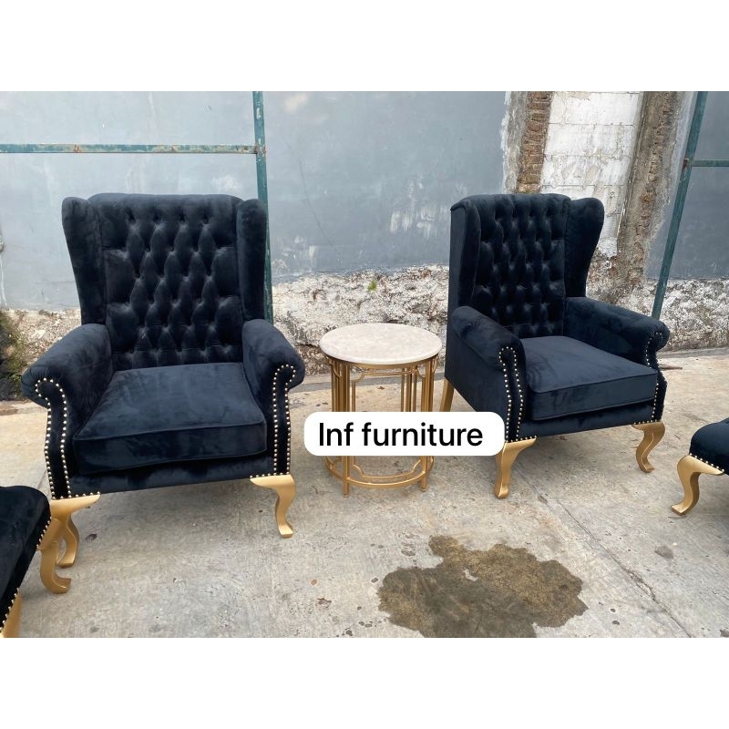 set wing chair dengan meja wing chair dan side table