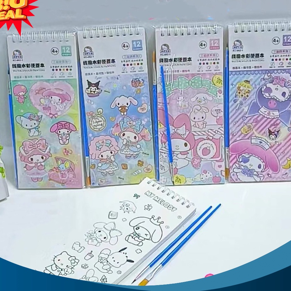 

BIG SELLER sanrio water color paint book buku mewarnai cat air tema sanrio