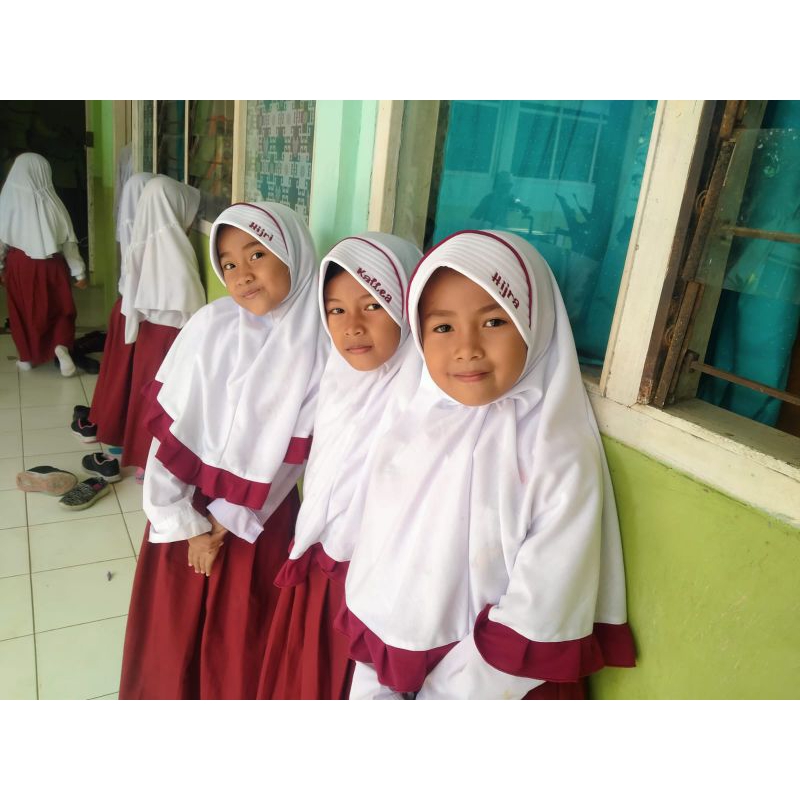 Jilbab sekolah SD#mi#tk#paud#nama bordir