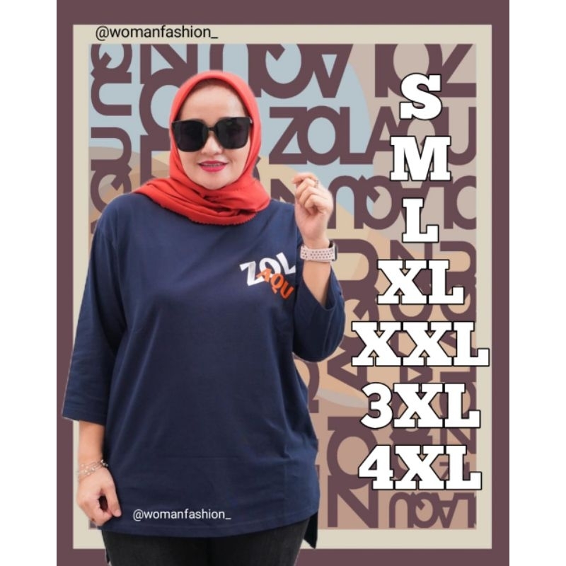 Kaos Oversize Wanita Zolaqu Biru Navy Dongker Original Fashionable T-Shirt Casual Lengan Panjang Ata