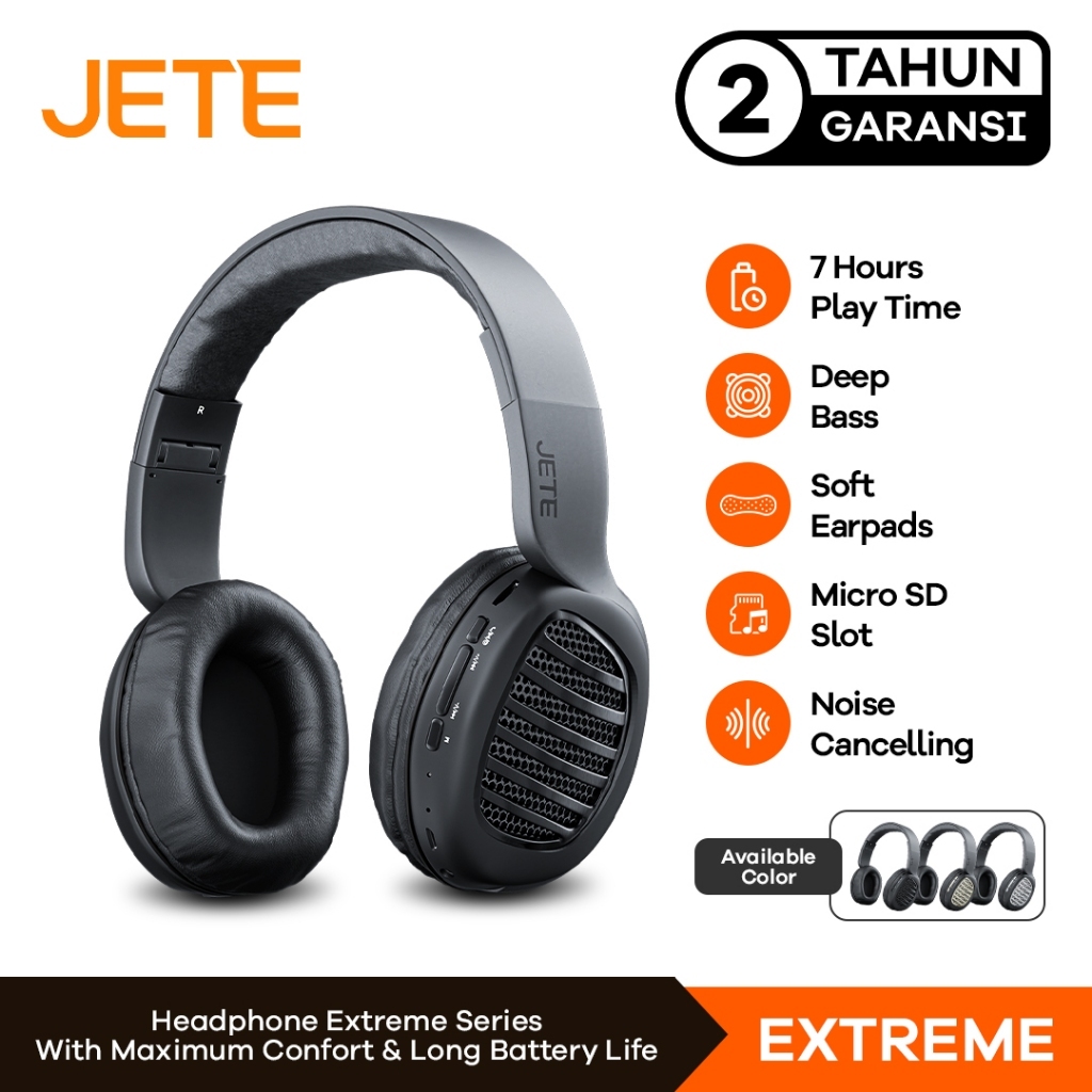 Headset Headphone Bluetooth JETE Extreme JETE-06 JT 06 Noise Cancelling Deep Bass With Soft Earpads 