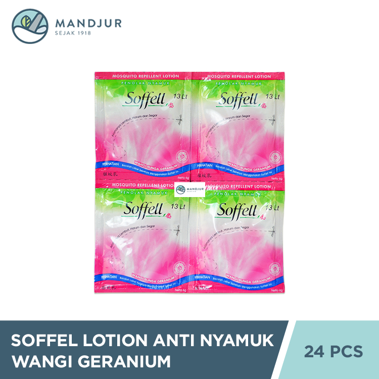 Soffell Lotion Wangi Bunga Geranium Isi 24 Sachet - Lotion Anti Nyamuk