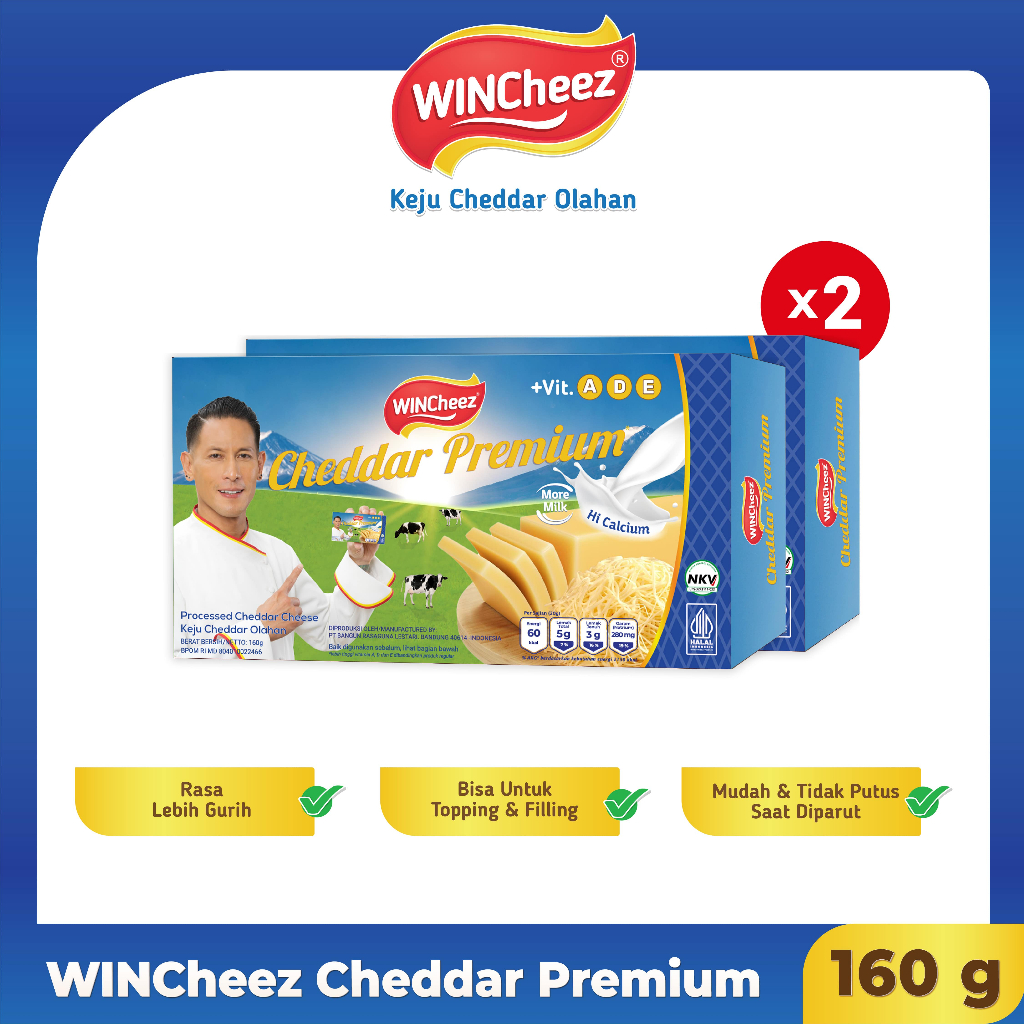 

WINCheez Keju Cheddar Premium 160 Gram x 2 Pcs