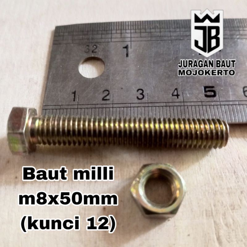 Baut mur kuning m8x50mm / baut kunci 12 / baut 12