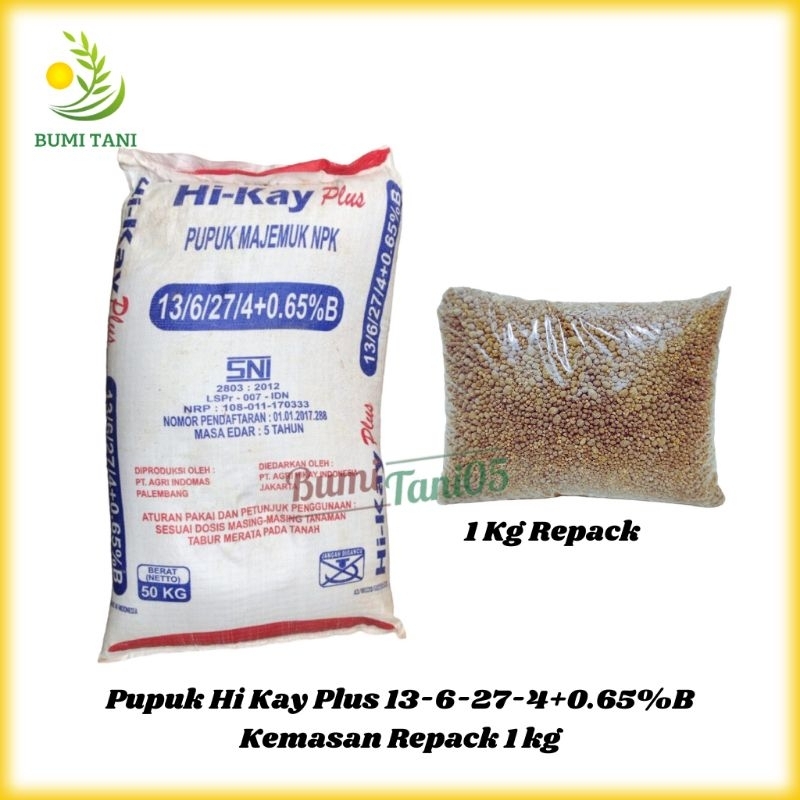 Pupuk NPK Hi Kay Plus 13-6-27-4+0.65%B Kemasan Repack 1 Kg Pupuk Hikay Plus