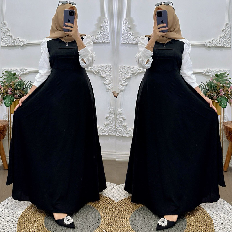 DISKON GAMIS TERBARU 2024 ADERA DRESS CRINKLE AIRFLOW KOMBINASI FASHION MUSLIM DRESS SIZE M-L-XL