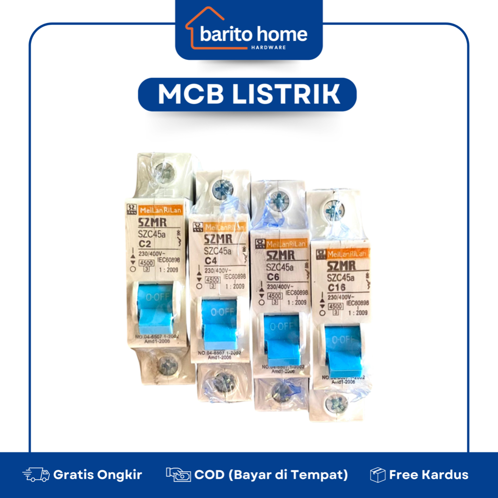 SZMR MCB Listrik 1 Phase 2A / 4A / 6A / 16A SNI MeiLan ReiLan Miniature Circuit Breaker (MCB) Pemutu