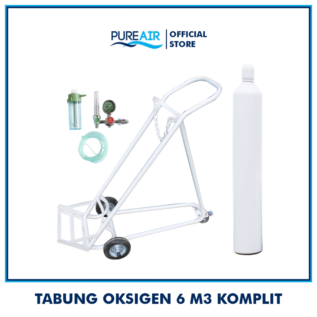 Pureair Tabung Oksigen 6m3 Set Komplit 4in1 (Tabung + Isi Oksigen + Regulator + Troli)