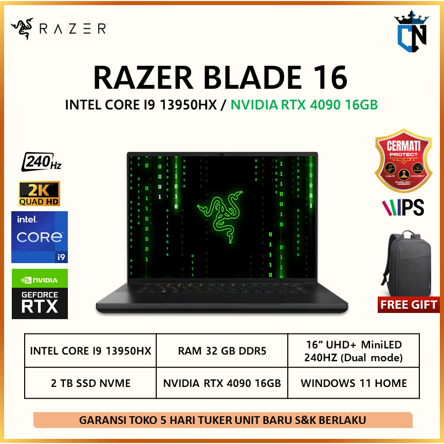 Laptop Razer Blade 16 I9-13950HX RTX4090 16GB/ 32GB 2TB W11 16" UHD+ 240HZ